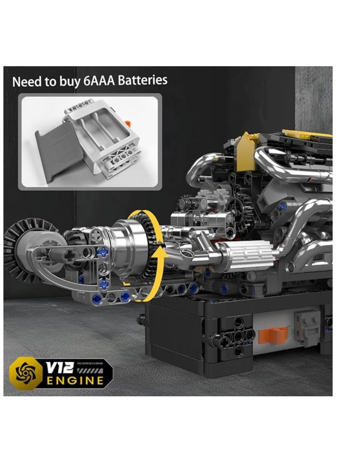 10207 V12 Engine Building Blocks Kit with Working Motor - Realistic Engine Model Kit for Adults & Car Enthusiasts, DIY STEM Mechanic Engineering Construction for Kids