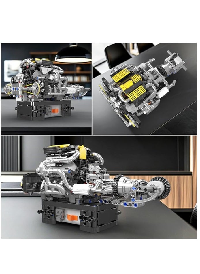 10207 V12 Engine Building Blocks Kit with Working Motor - Realistic Engine Model Kit for Adults & Car Enthusiasts, DIY STEM Mechanic Engineering Construction for Kids