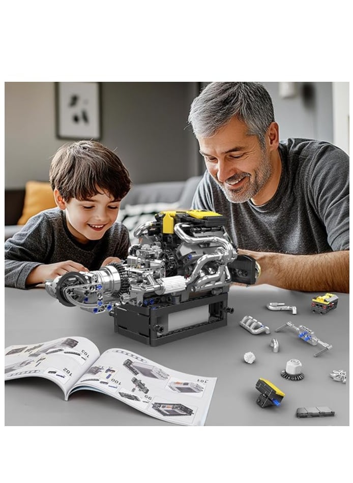 10207 V12 Engine Building Blocks Kit with Working Motor - Realistic Engine Model Kit for Adults & Car Enthusiasts, DIY STEM Mechanic Engineering Construction for Kids