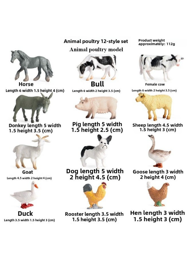 Realistic Fence Accessories Farm Barn Sandbox Miniature Scenery Ornaments Dairy Cows Sheep Horses Elephants Animal Models Toys-Color:TBS063 Mini Poultry Set Of 12