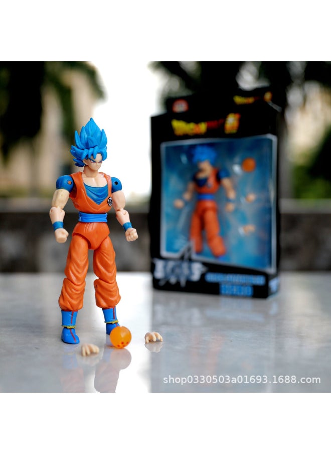 Dragon Ball Bejita Sun Wukong Beji 5 Joint Movable Hand-made Model Toy Small Hand-made Wholesale-Color:Simple Version Movable Blue Hair Wukong (boxed)