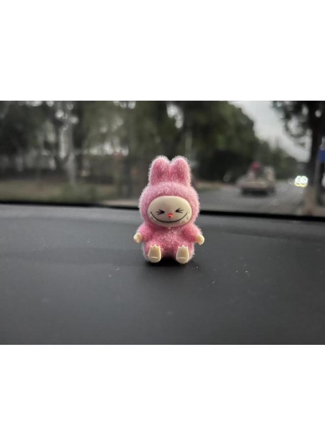 Three-dimensional Labubu Doll Flocking Sitting Posture YW Change Baby Diy Tide Play Blind Box Pendant Hand-made Accessories-Color:Rose Red-sitting 4cm
