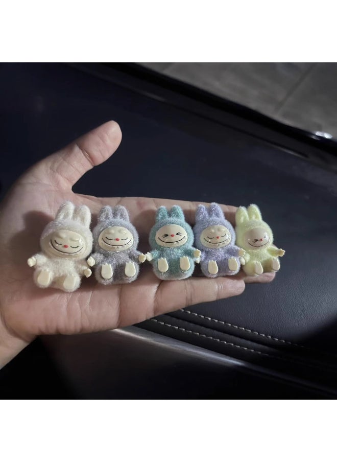 Three-dimensional Labubu Doll Flocking Sitting Posture YW Change Baby Diy Tide Play Blind Box Pendant Hand-made Accessories-Color:Army Green-sitting Position 4cm