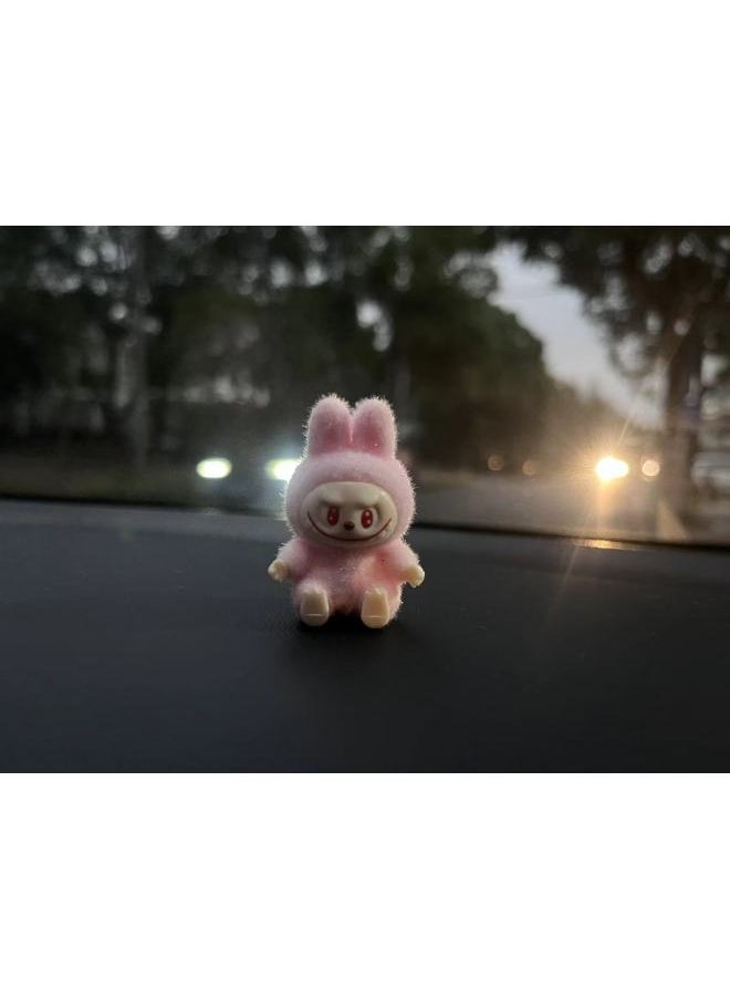Three-dimensional Labubu Doll Flocking Sitting Posture YW Change Baby Diy Tide Play Blind Box Pendant Hand-made Accessories-Color:Pink-sitting Position 4cm