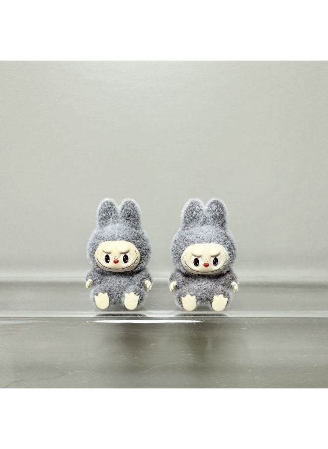 Mini Flocking Labubu Labubu Doll Vinyl Baby 4cm Pendant Cute Grain Hand-made DIY Jewelry Accessories-Color:Light Yellow Eyes Closed-labubu【4cm】