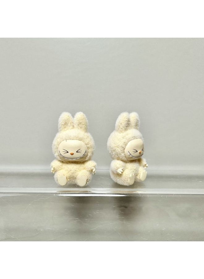 Mini Flocking Labubu Labubu Doll Vinyl Baby 4cm Pendant Cute Grain Hand-made DIY Jewelry Accessories-Color:Light Yellow Eyes Closed-labubu【4cm】