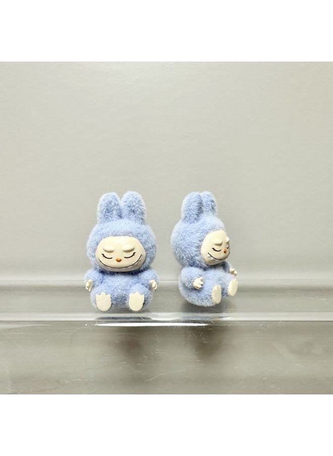 Mini Flocking Labubu Labubu Doll Vinyl Baby 4cm Pendant Cute Grain Hand-made DIY Jewelry Accessories-Color:Diamond Blue With Eyes Closed-labubu【4cm】