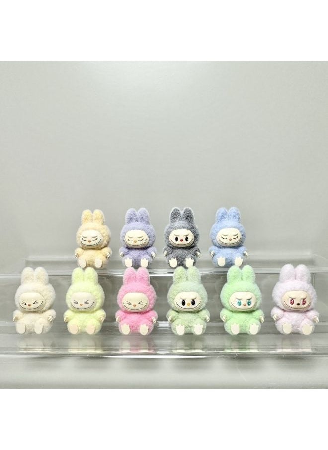 Mini Flocking Labubu Labubu Doll Vinyl Baby 4cm Pendant Cute Grain Hand-made DIY Jewelry Accessories-Color:Diamond Blue With Eyes Closed-labubu【4cm】