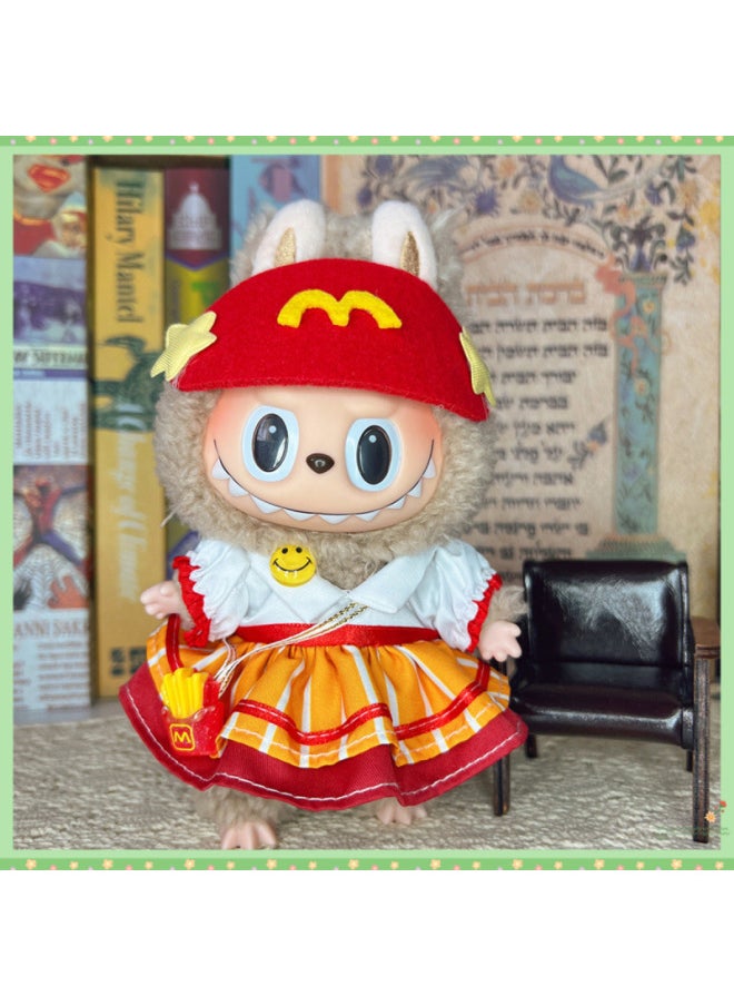 Clothes Only] Labubu Sit Party Doll Vinyl Rag Winter Cute Sit Party Bib Pants Suit-Color:Dark Green Floral-17cm Labubu Can Be Worn