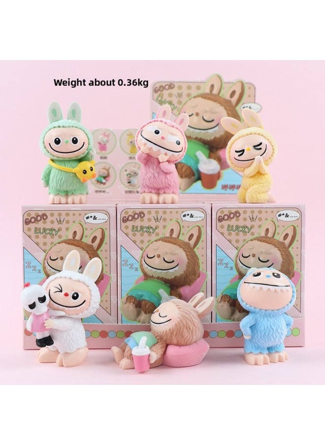 Labubu Labubu Doll Hand-made Blind Box Cartoon Internet Red Gashapon Doll Desktop Collection Ornaments Wholesale-Color:Flocking Brush Cloth Bu6-piece Set (blind Box)