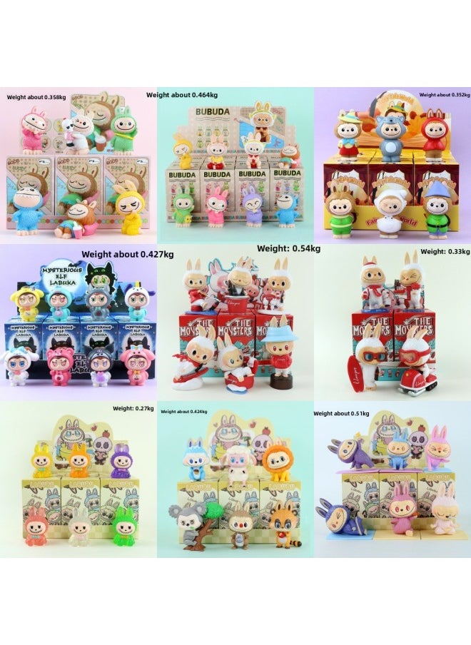 Labubu Labubu Doll Hand-made Blind Box Cartoon Internet Red Gashapon Doll Desktop Collection Ornaments Wholesale-Color:Flocking Brush Cloth Bu6-piece Set (blind Box)