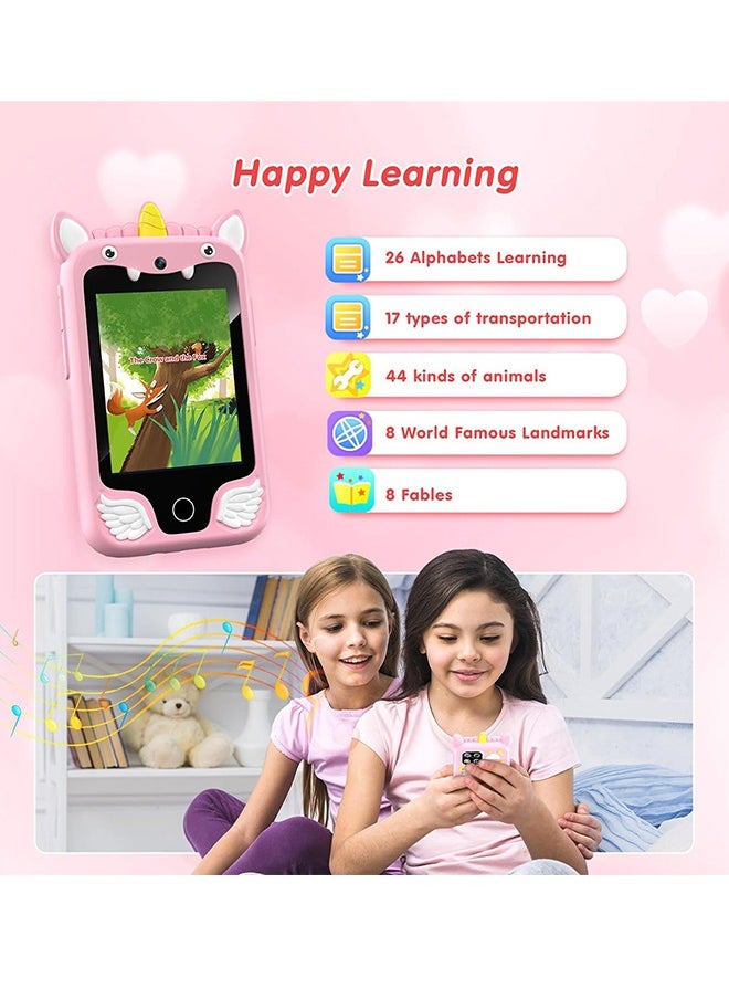 Kids Smart Phone Toys for Girls Ages 3-10 Toddler Play Travel Toys with Dual Camera Educational Learning Games Puzzles MP3 Music Player Birthday Gifts for Kids Girls 3 4 5 6 7 8 9 10Year Old