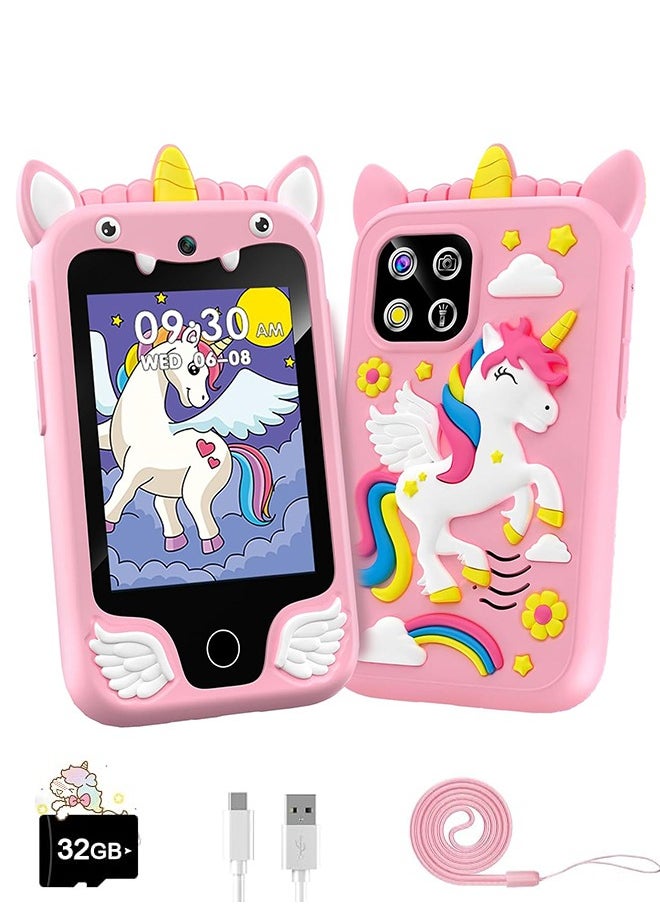 Kids Smart Phone Toys for Girls Ages 3-10 Toddler Play Travel Toys with Dual Camera Educational Learning Games Puzzles MP3 Music Player Birthday Gifts for Kids Girls 3 4 5 6 7 8 9 10Year Old