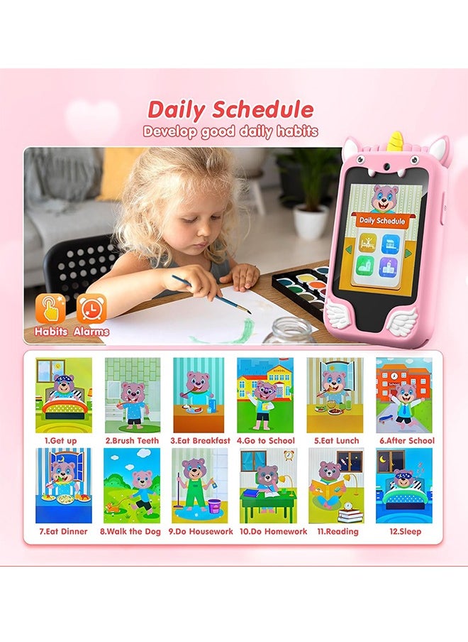 Kids Smart Phone Toys for Girls Ages 3-10 Toddler Play Travel Toys with Dual Camera Educational Learning Games Puzzles MP3 Music Player Birthday Gifts for Kids Girls 3 4 5 6 7 8 9 10Year Old