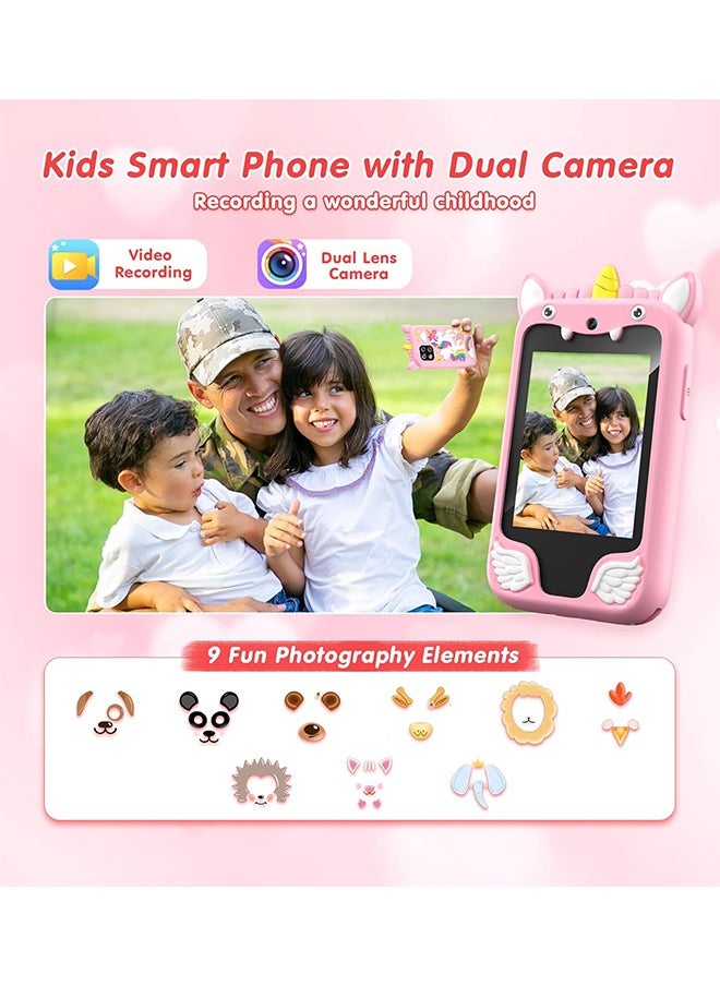 Kids Smart Phone Toys for Girls Ages 3-10 Toddler Play Travel Toys with Dual Camera Educational Learning Games Puzzles MP3 Music Player Birthday Gifts for Kids Girls 3 4 5 6 7 8 9 10Year Old