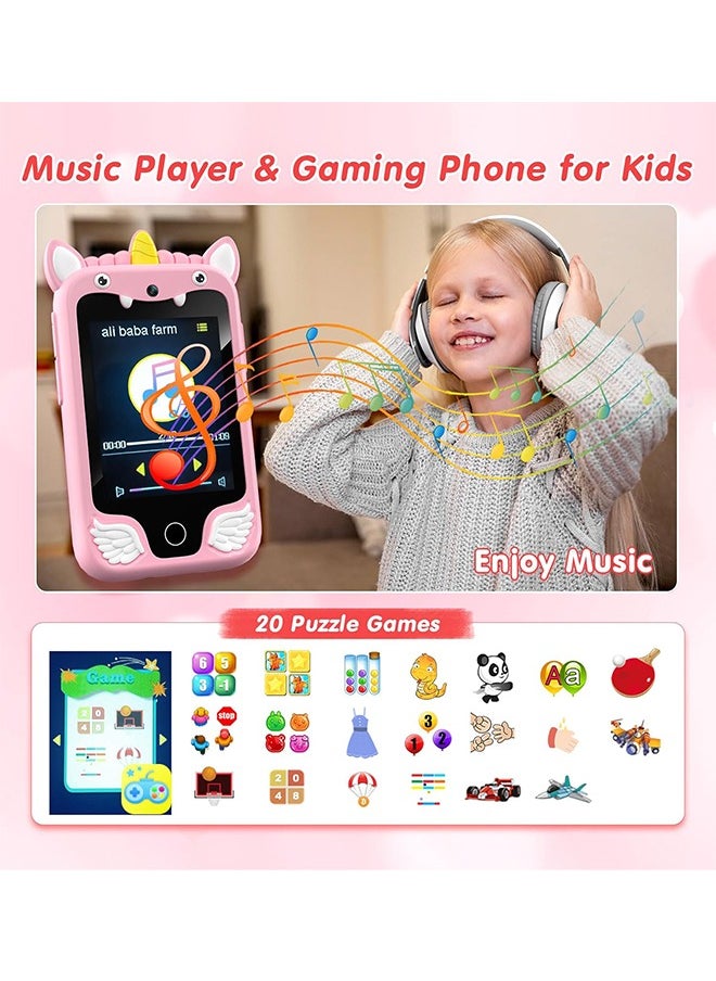 Kids Smart Phone Toys for Girls Ages 3-10 Toddler Play Travel Toys with Dual Camera Educational Learning Games Puzzles MP3 Music Player Birthday Gifts for Kids Girls 3 4 5 6 7 8 9 10Year Old