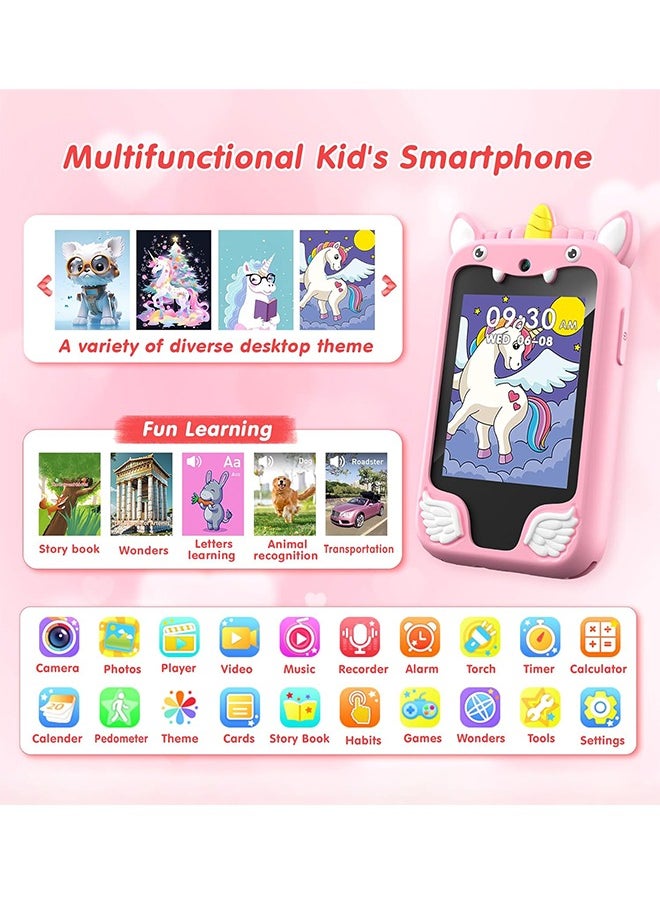 Kids Smart Phone Toys for Girls Ages 3-10 Toddler Play Travel Toys with Dual Camera Educational Learning Games Puzzles MP3 Music Player Birthday Gifts for Kids Girls 3 4 5 6 7 8 9 10Year Old
