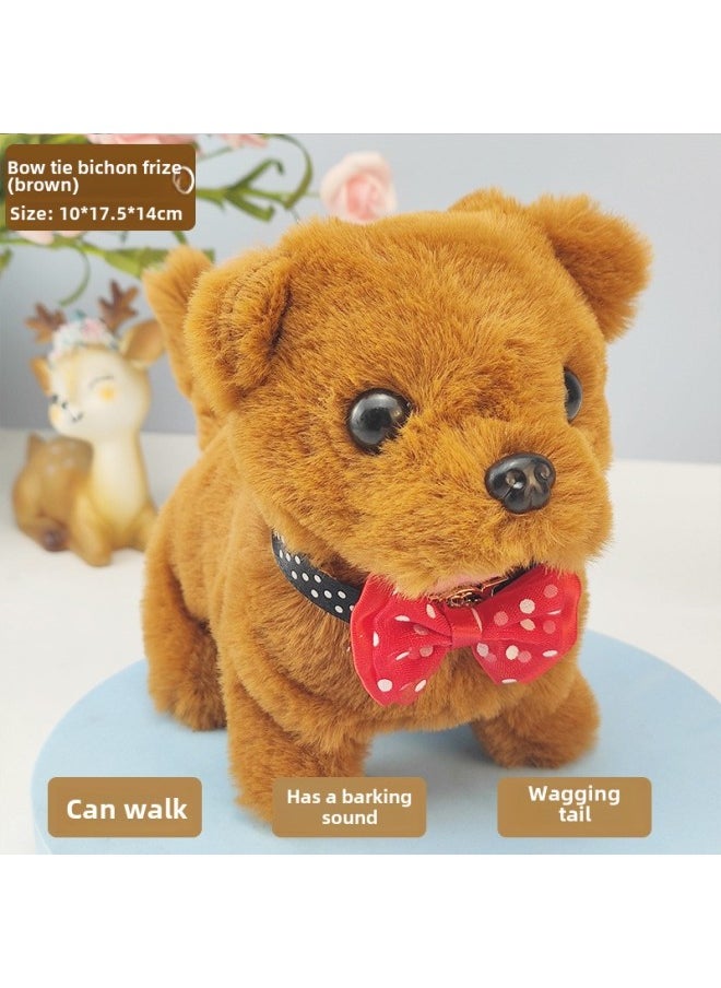 Toy Dog Children Plush Electric Toy Walking Dog Electric Dog Stall Electronic Puppy Pet-Color:Bow Tie Bear [brown]