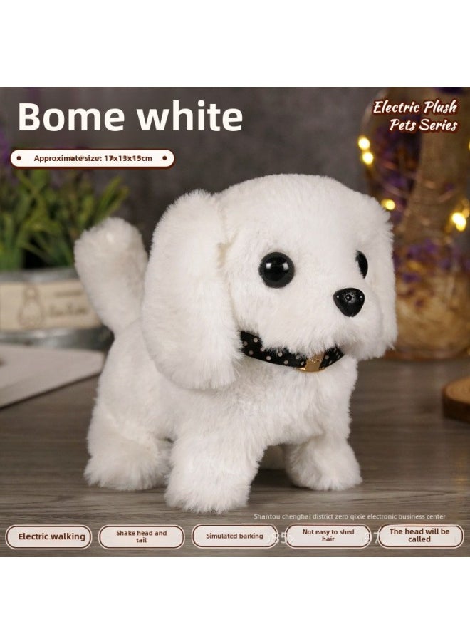 Children's Pet Simulation Rabbit Dog Doll Plush Electric Toy Vocal Walking Calling Electric Men And Women-Color:Bomei (white)-Specifications:Opp Bag