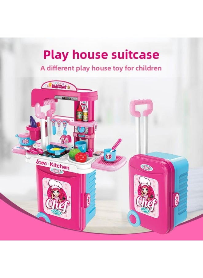 Children's Simulation Play-in Medical Tools Kitchenware Maintenance Tools Dressing Table Pet Backpack Storage Trolley Case Toy-Color:008-951A Kitchen Trolley Case