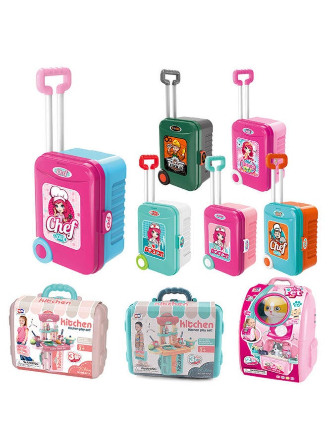 Children's Simulation Play-in Medical Tools Kitchenware Maintenance Tools Dressing Table Pet Backpack Storage Trolley Case Toy-Color:008-951A Kitchen Trolley Case