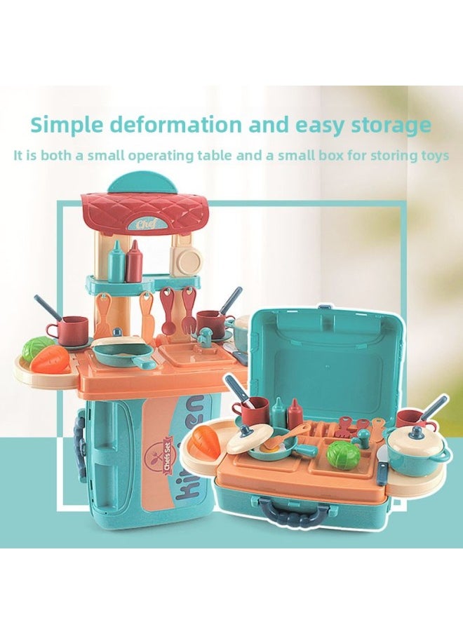 Children's Simulation Play-in Medical Tools Kitchenware Maintenance Tools Dressing Table Pet Backpack Storage Trolley Case Toy-Color:008-951A Kitchen Trolley Case