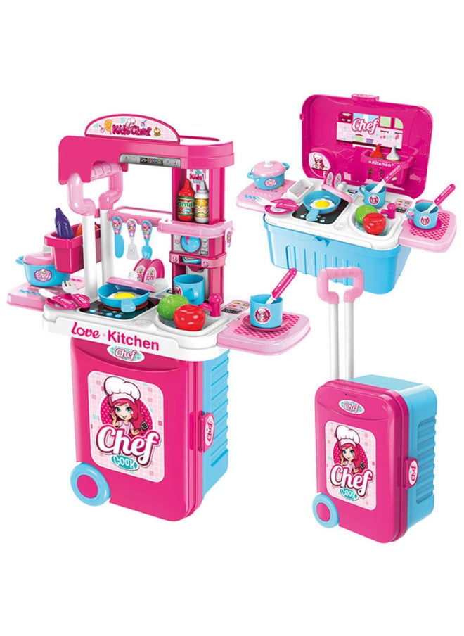 Children's Simulation Play-in Medical Tools Kitchenware Maintenance Tools Dressing Table Pet Backpack Storage Trolley Case Toy-Color:008-951A Kitchen Trolley Case