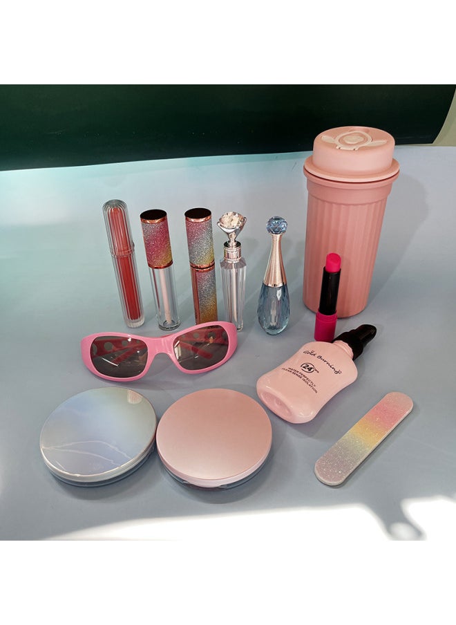 Children's Cosmetics Toy Model Lipstick Eyeshadow Beauty Makeup Pouch Powder Dressing Dress Little Girl Play House Toy-Color:Fashion Cosmetics