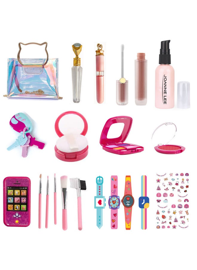 Children's Cosmetics Toy Model Lipstick Eyeshadow Beauty Makeup Pouch Powder Dressing Dress Little Girl Play House Toy-Color:Fashion Cosmetics