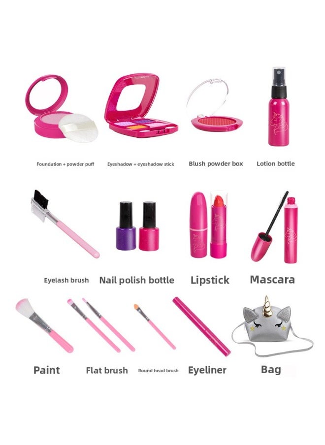 Children's Cosmetics Toy Model Lipstick Eyeshadow Beauty Makeup Pouch Powder Dressing Dress Little Girl Play House Toy-Color:Fashion Cosmetics