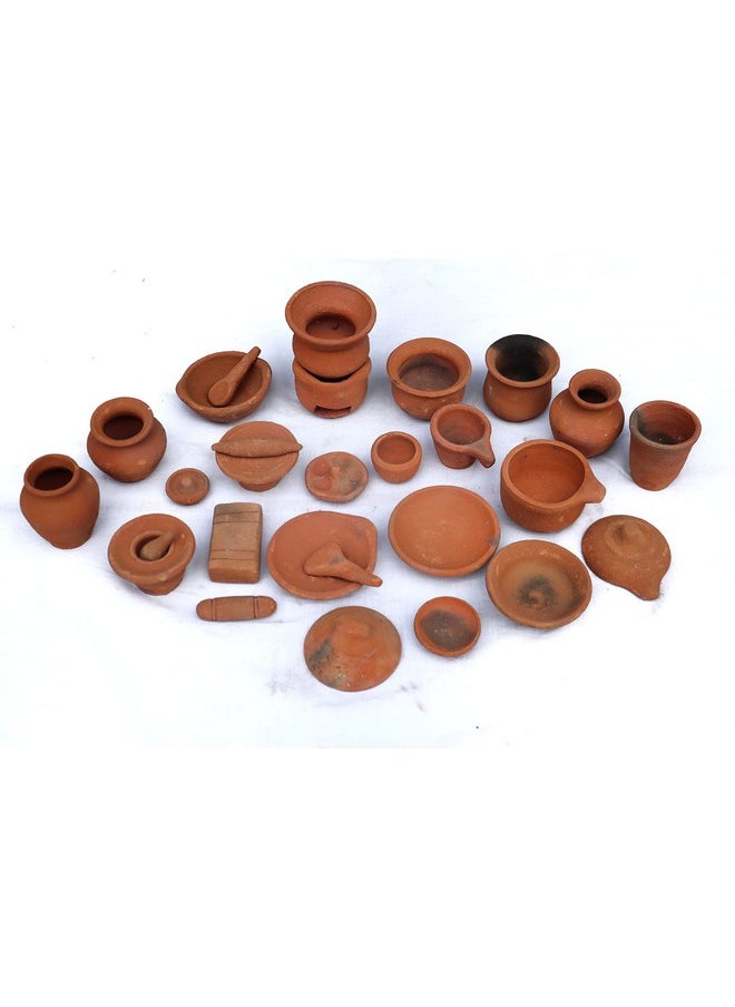 Real Miniature Clay Kitchen Set of 30 Pieces | Terracotta Cooking Play Set Toys for Kids | Choppu Saman Set | Clay Kitchen Set/Home Decoration