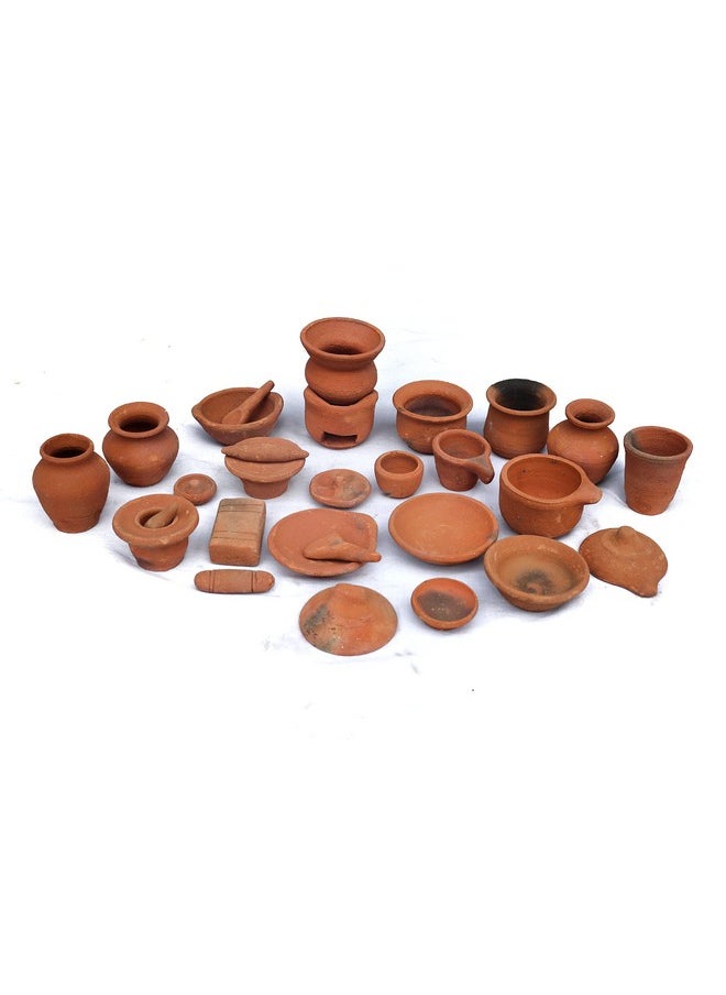 Real Miniature Clay Kitchen Set of 30 Pieces | Terracotta Cooking Play Set Toys for Kids | Choppu Saman Set | Clay Kitchen Set/Home Decoration