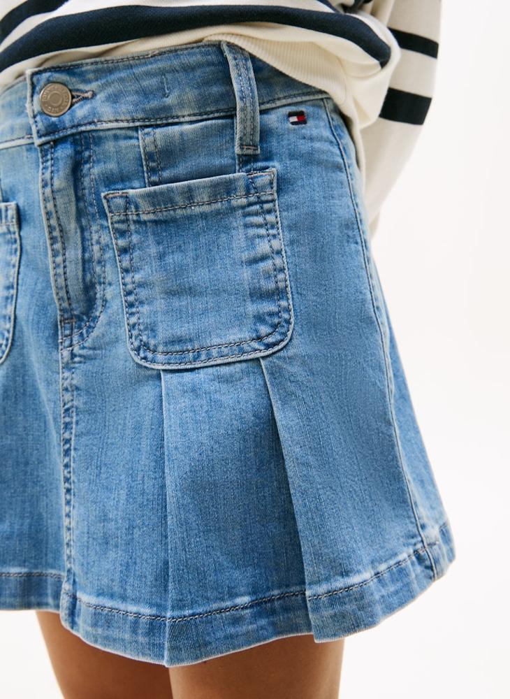 Kids Denim Pleated Skirt