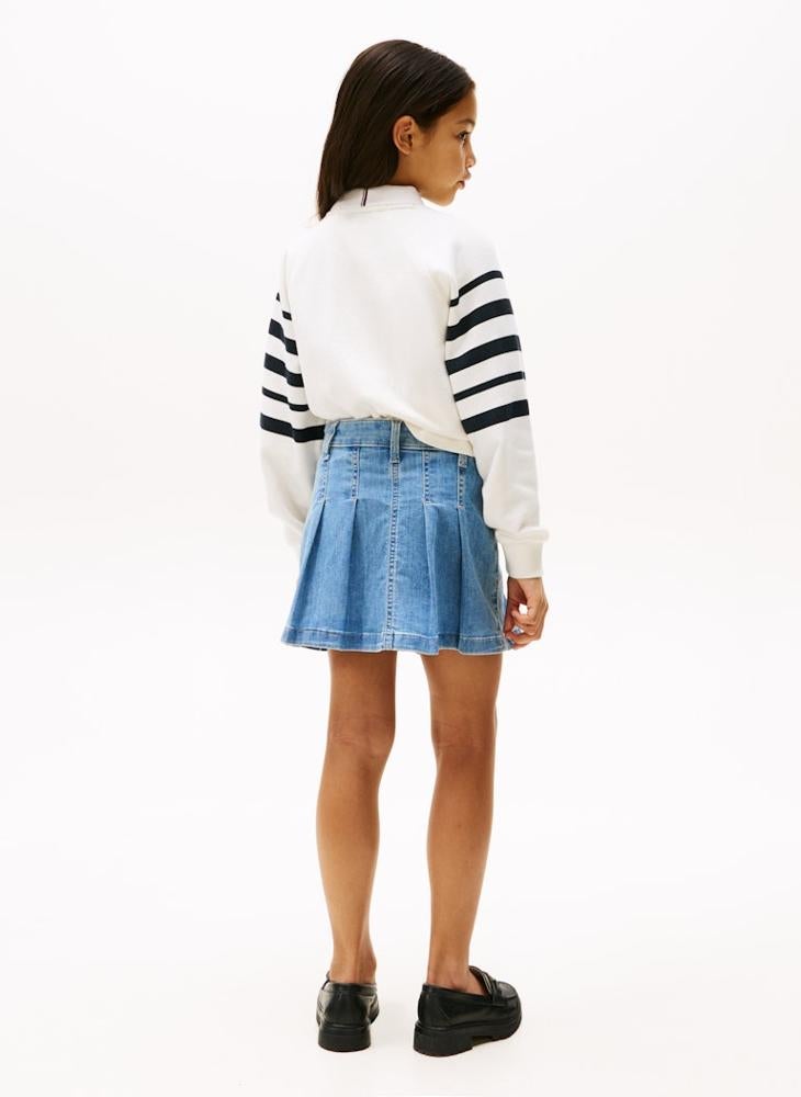 Kids Denim Pleated Skirt