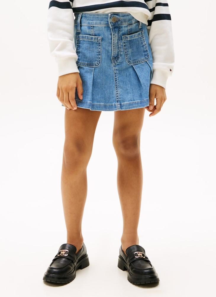 Kids Denim Pleated Skirt