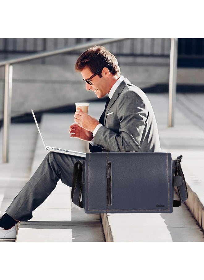 LAVERI Laptop Bag for Men - Leather Messenger Bag for Office - Fits up to 15 Inch Laptop - Shoulder Bag with Multiple Compartments - Executive Leather Bag for Work/Travel/Casual  - 2491