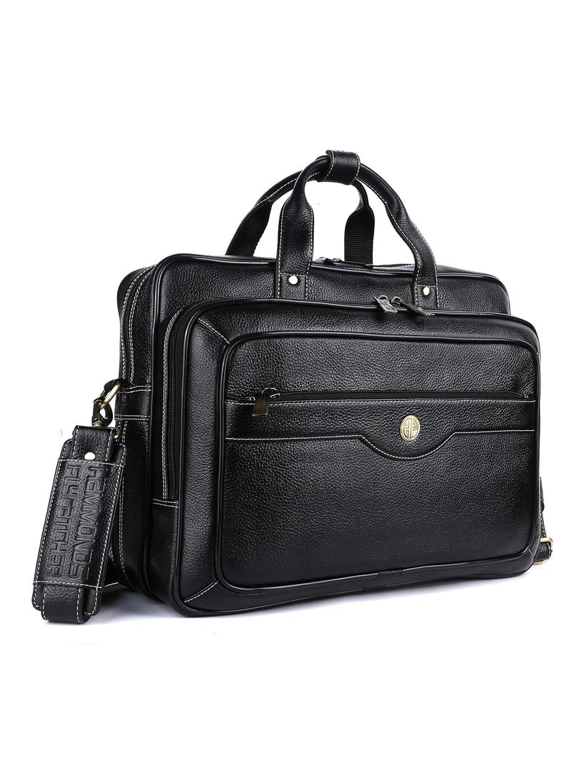 Laptop Bag for Men - Leather - Fits 14/15.6/16 Inch Laptop - Black - Office Bag, Messenger & Shoulder Bag - Executive Bag for Office Use & Travel - Expandable Leather Bag LB162BL