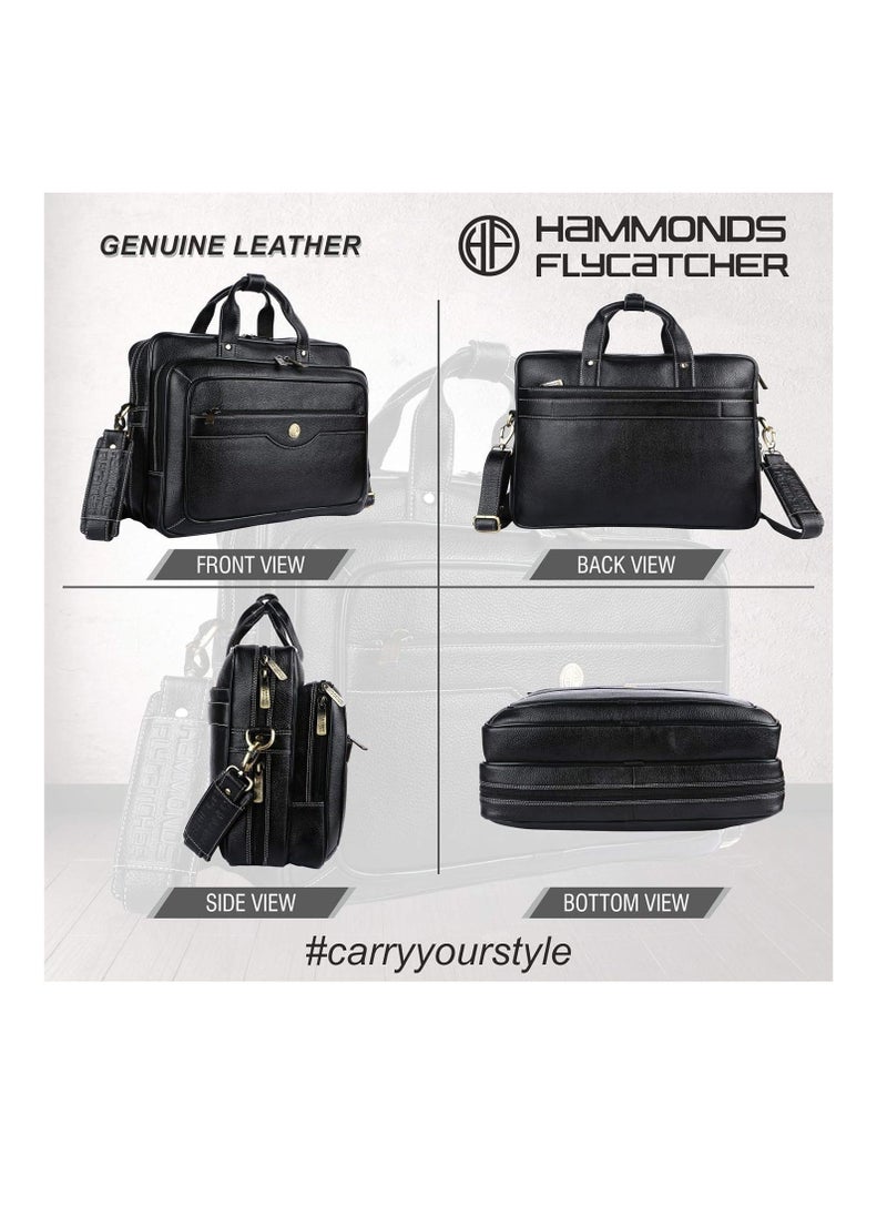 Laptop Bag for Men - Leather - Fits 14/15.6/16 Inch Laptop - Black - Office Bag, Messenger & Shoulder Bag - Executive Bag for Office Use & Travel - Expandable Leather Bag LB162BL
