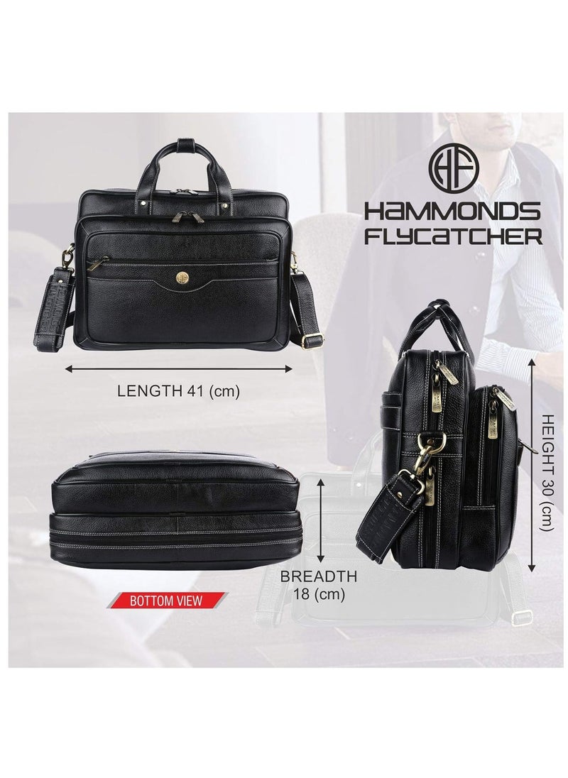 Laptop Bag for Men - Leather - Fits 14/15.6/16 Inch Laptop - Black - Office Bag, Messenger & Shoulder Bag - Executive Bag for Office Use & Travel - Expandable Leather Bag LB162BL