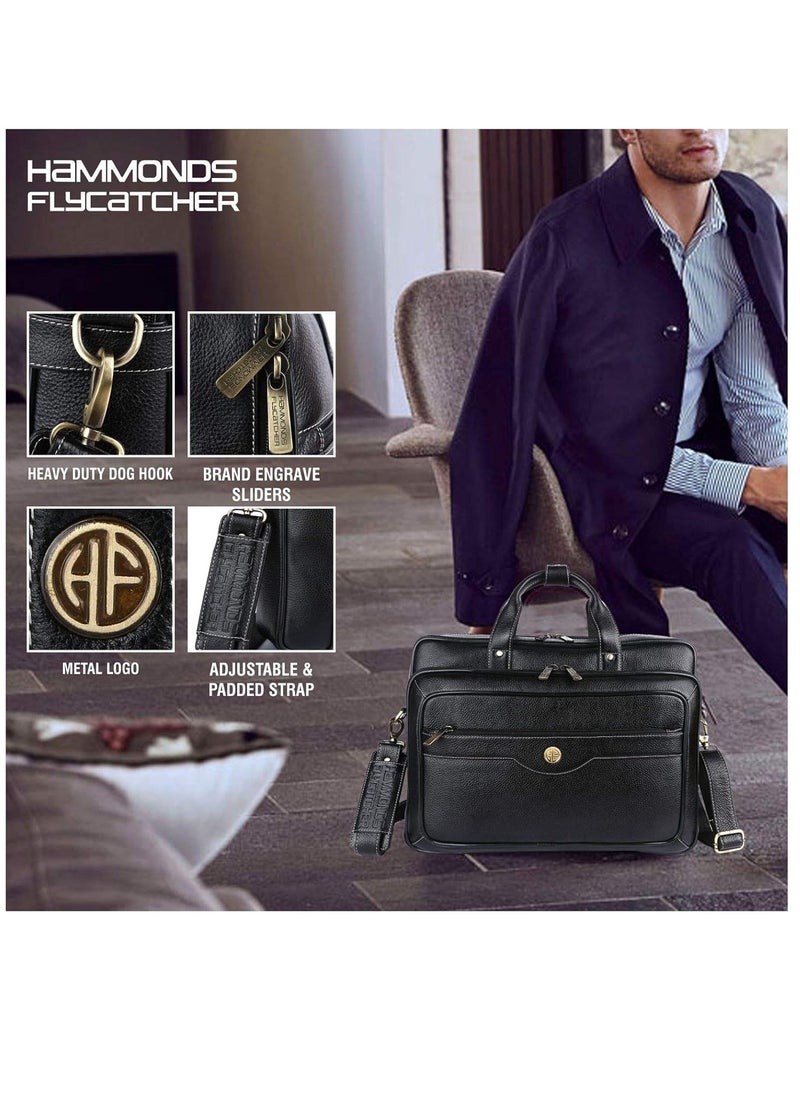 Laptop Bag for Men - Leather - Fits 14/15.6/16 Inch Laptop - Black - Office Bag, Messenger & Shoulder Bag - Executive Bag for Office Use & Travel - Expandable Leather Bag LB162BL