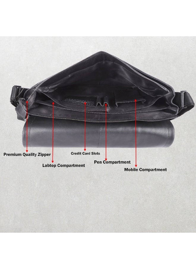 LAVERI Laptop Bag for Men - Leather Messenger Bag for Office - Fits up to 15 Inch Laptop - Shoulder Bag with Multiple Compartments - Executive Leather Bag for Work/Travel/Casual  - 2491