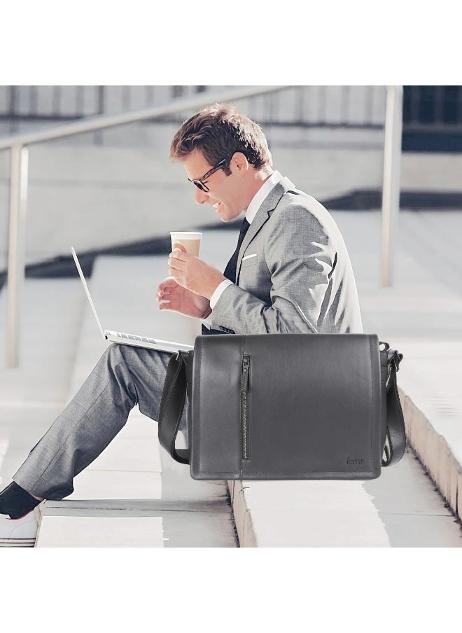 LAVERI Laptop Bag for Men - Leather Messenger Bag for Office - Fits up to 15 Inch Laptop - Shoulder Bag with Multiple Compartments - Executive Leather Bag for Work/Travel/Casual  - 2491