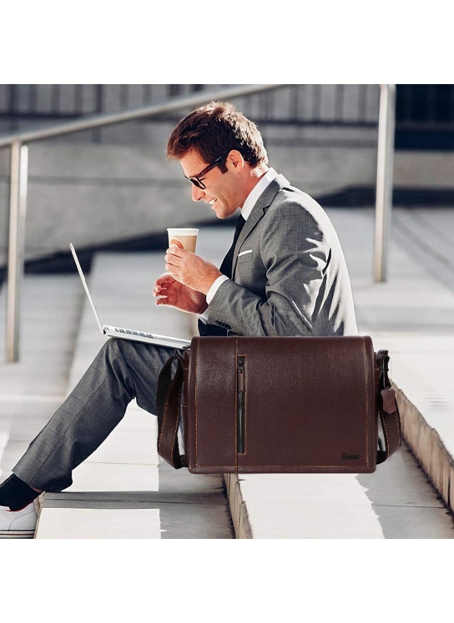 LAVERI Laptop Bag for Men - Leather Messenger Bag for Office - Fits up to 15 Inch Laptop - Shoulder Bag with Multiple Compartments - Executive Leather Bag for Work/Travel/Casual  - 2491
