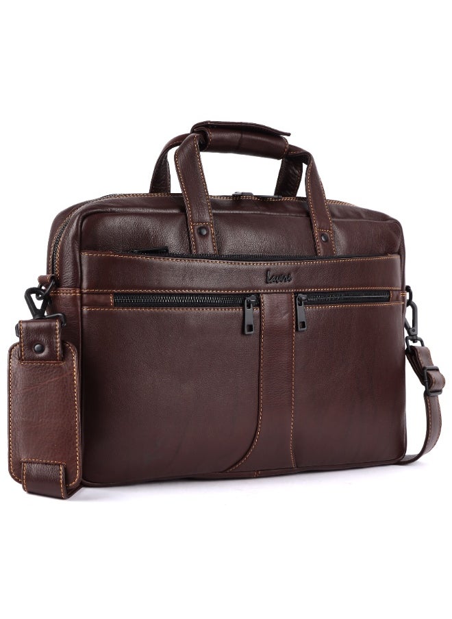 LAVERI Laptop Bag for Men - Leather Messenger Bag for Office - Fits up to 15 Inch Laptop - Shoulder Bag with Multiple Compartments - Executive Leather Bag for Work/Travel/Casual  - 2817