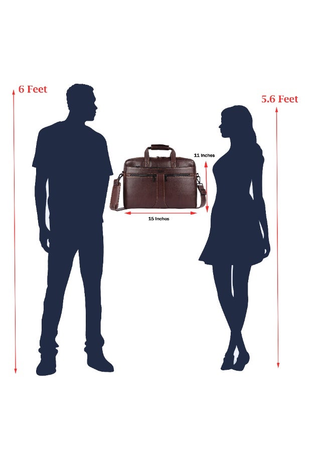 LAVERI Laptop Bag for Men - Leather Messenger Bag for Office - Fits up to 15 Inch Laptop - Shoulder Bag with Multiple Compartments - Executive Leather Bag for Work/Travel/Casual  - 2817