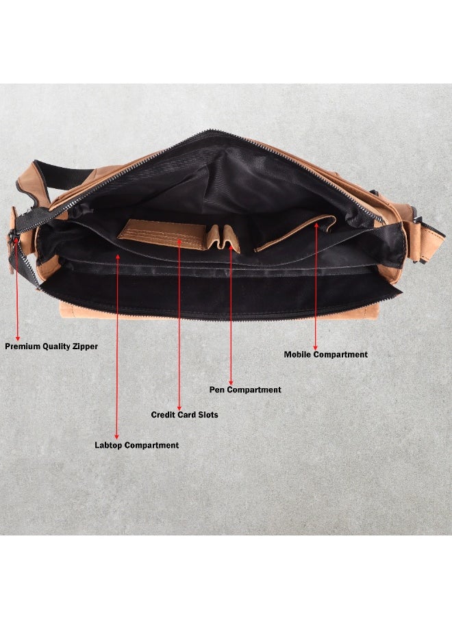 LAVERI Laptop Bag for Men - Leather Messenger Bag for Office - Fits up to 15 Inch Laptop - Shoulder Bag with Multiple Compartments - Executive Leather Bag for Work/Travel/Casual  - 2491