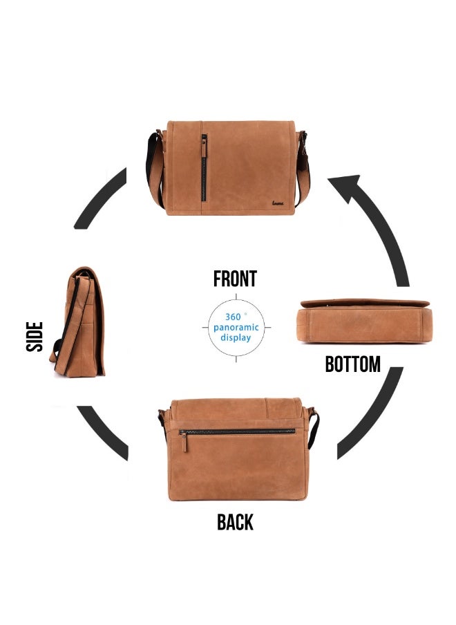 LAVERI Laptop Bag for Men - Leather Messenger Bag for Office - Fits up to 15 Inch Laptop - Shoulder Bag with Multiple Compartments - Executive Leather Bag for Work/Travel/Casual  - 2491