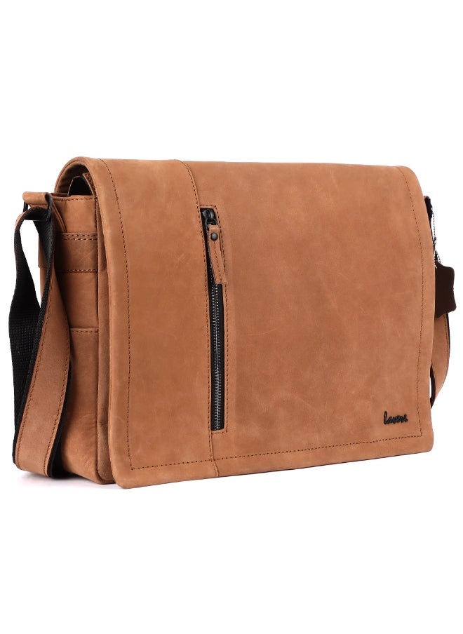 LAVERI Laptop Bag for Men - Leather Messenger Bag for Office - Fits up to 15 Inch Laptop - Shoulder Bag with Multiple Compartments - Executive Leather Bag for Work/Travel/Casual  - 2491