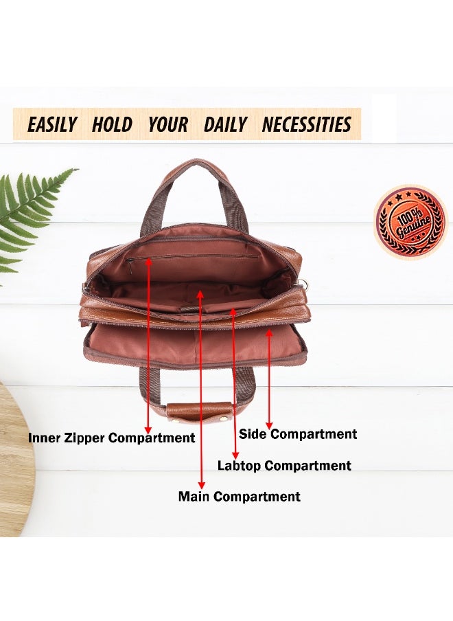 LAVERI Laptop Bag for Men - Leather Messenger Bag for Office - Fits up to 15 Inch Laptop - Shoulder Bag with Multiple Compartments - Executive Leather Bag for Work/Travel/Casual  - 2818