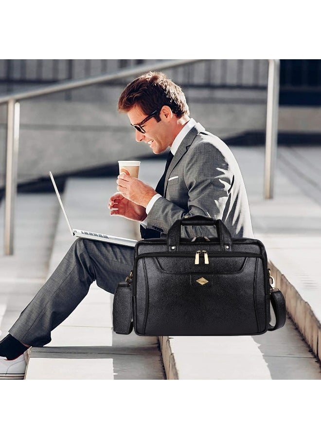 LAVERI Laptop Bag for Men - Leather Messenger Bag for Office - Fits up to 15 Inch Laptop - Shoulder Bag with Multiple Compartments - Executive Leather Bag for Work/Travel/Casual  - 2818